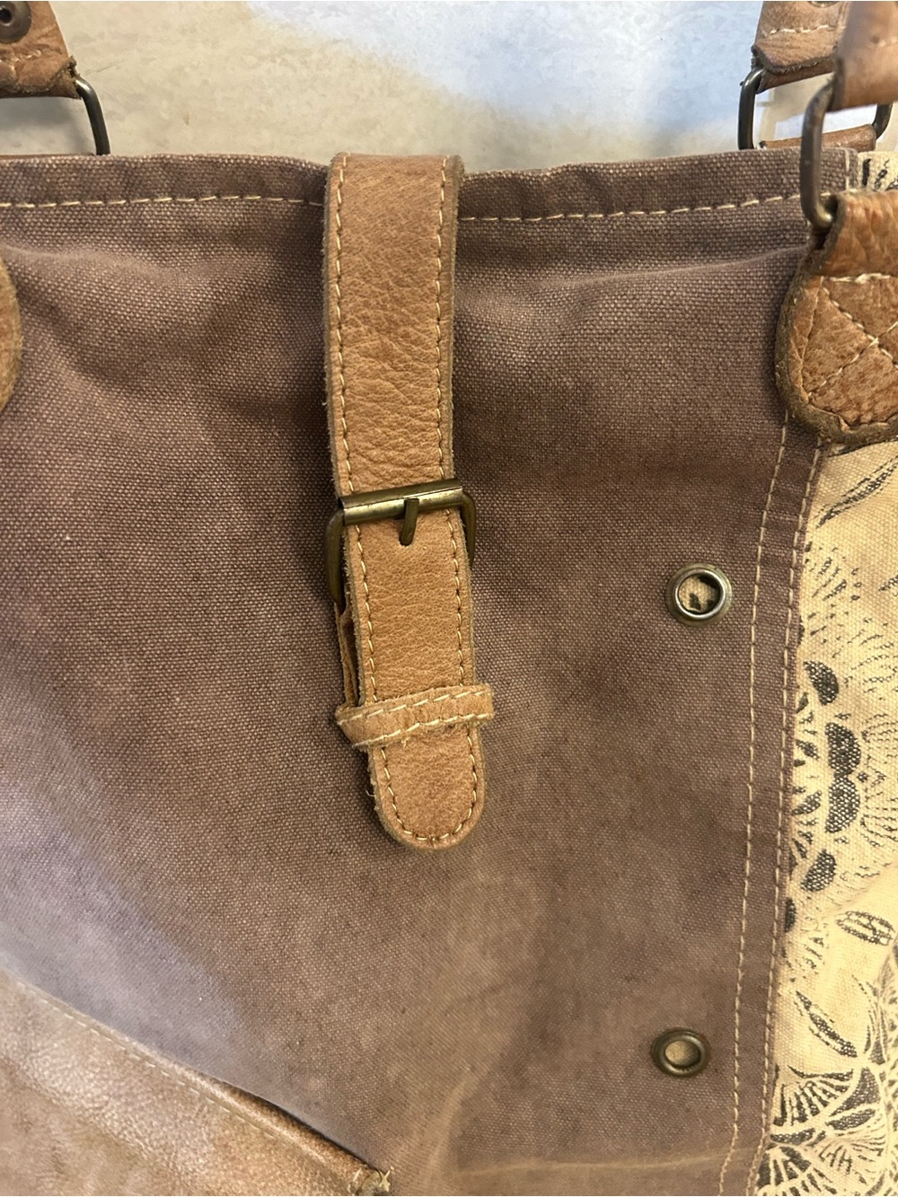 Myra Bag Upcycled Canvas and Leather Tote Bag - Picture 6 of 15